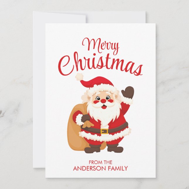Merry Christmas Cute Cartoon Santa Claus Simple Julkort (Framsida)