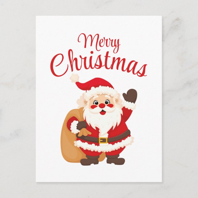 Merry Christmas Cute Cartoon Santa Claus Simple Vykort (Framsida)