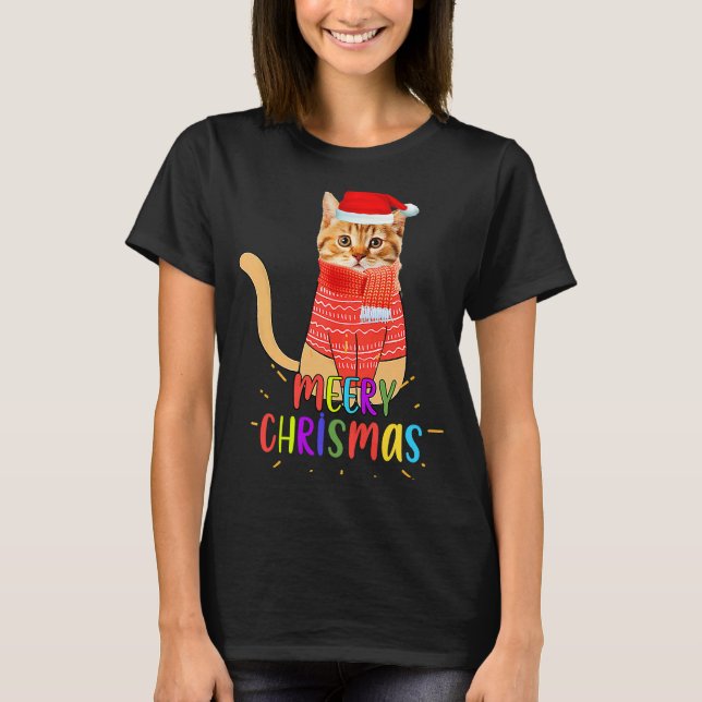Merry Christmas Cute Cat Christmas For Lovers T Shirt (Framsida)