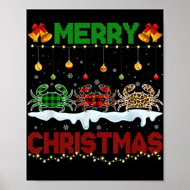 Merry Christmas Cute Crab Xmas Leopard Plaid Santa Poster (Framsidan)