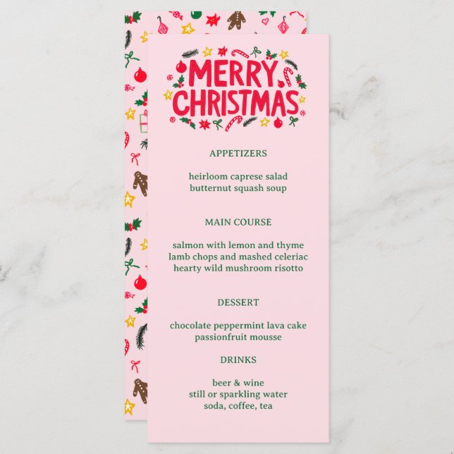 Merry Christmas Cute CUSTOM Holiday Dinner Party Meny (Fram/baksida)