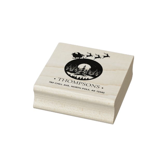 Merry Christmas Cute Custom Santa Sleigh and Trees Stämpel (Stämpel)