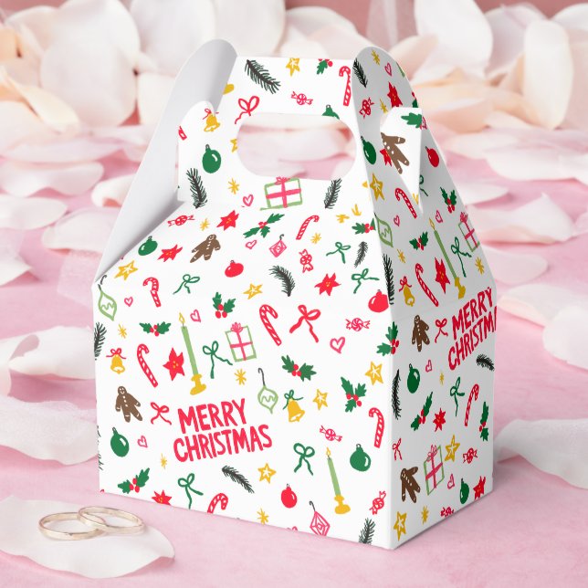 Merry Christmas Cute Doodle Whimsical Pattern  Presentaskar (Bröllop)