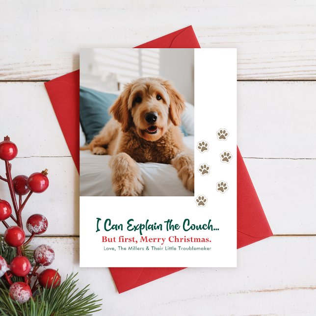 Merry Christmas Cute Funny Pet Dog Puppy Photo Julkort (Skapare uppladdad)