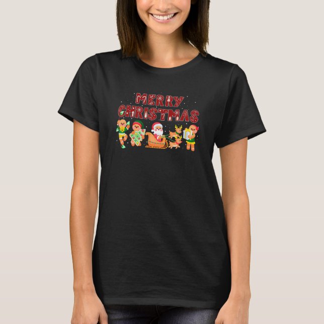 Merry Christmas Cute Gingerbread Santa Reindeer Co T Shirt (Framsida)