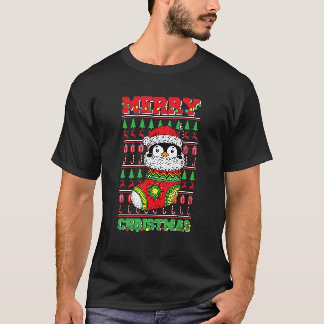 Merry Christmas Cute Penguin Ugly Xmas 1 T Shirt (Framsida)