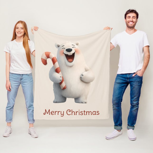 Merry Christmas Cute Polar Bear Design Fleecefilt (På plats)
