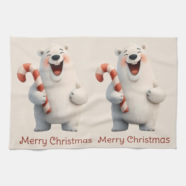 Merry Christmas Cute Polar Bear Design Kökshandduk (Horisontell)