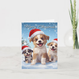 Merry Christmas Cute Puppy Christmas Card Helgkort
