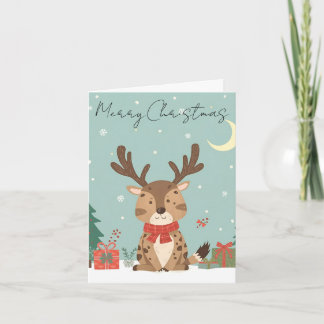 Merry Christmas Cute Reindeer Christmas Card Helgkort