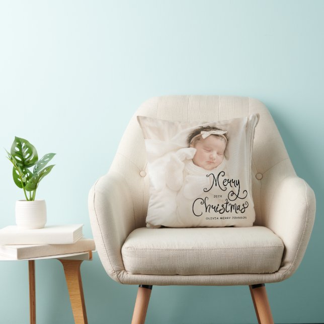 Merry Christmas Cute script Baby Photo Kudde (Stol)