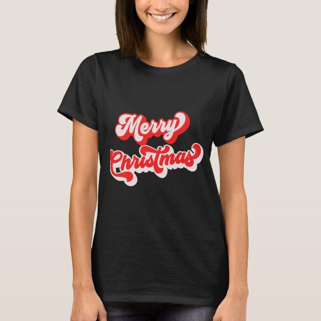 Merry Christmas Cute Simple Retro Calligraphy Red  T Shirt (Framsida)
