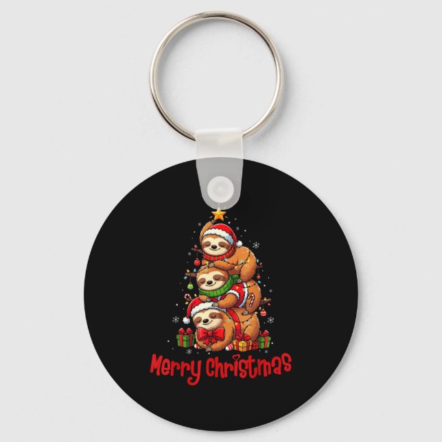 Merry Christmas Cute Sloth Santa Hat Slothmas Anim Nyckelring (Framsida)