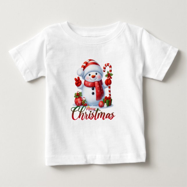 Merry Christmas Cute Snowman Illustration Tee (Framsida)