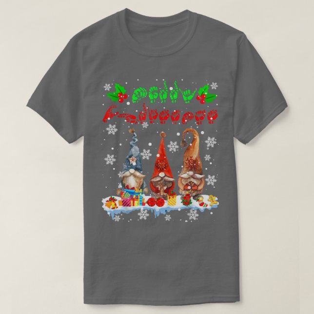 Merry Christmas Cute Three Gnomes ASL Sign Languag T Shirt (Design framsida)