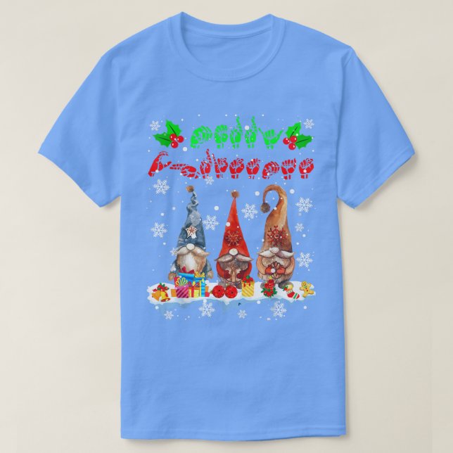 Merry Christmas Cute Three Gnomes ASL Sign Languag T Shirt (Design framsida)