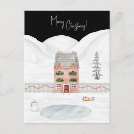 Merry Christmas Cute Winter Scene Snow Card Vykort