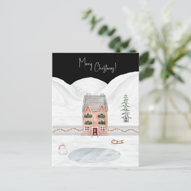 Merry Christmas Cute Winter Scene Snow Card Vykort (Stående Fram)