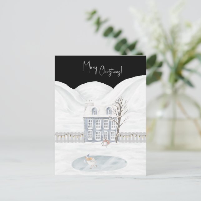 Merry Christmas Cute Winter Scene Snow Card Vykort (Stående Fram)