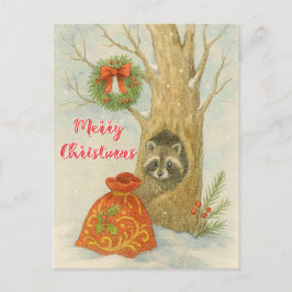 Merry Christmas Cuter Raccoon Wildlife Vykort