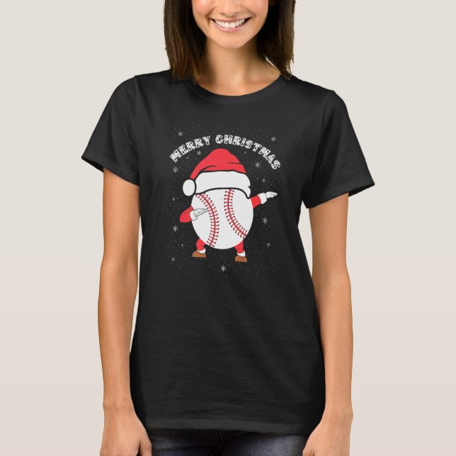 Merry Christmas Dabbing Baseball with Xmas Hat  Me T Shirt (Framsida)
