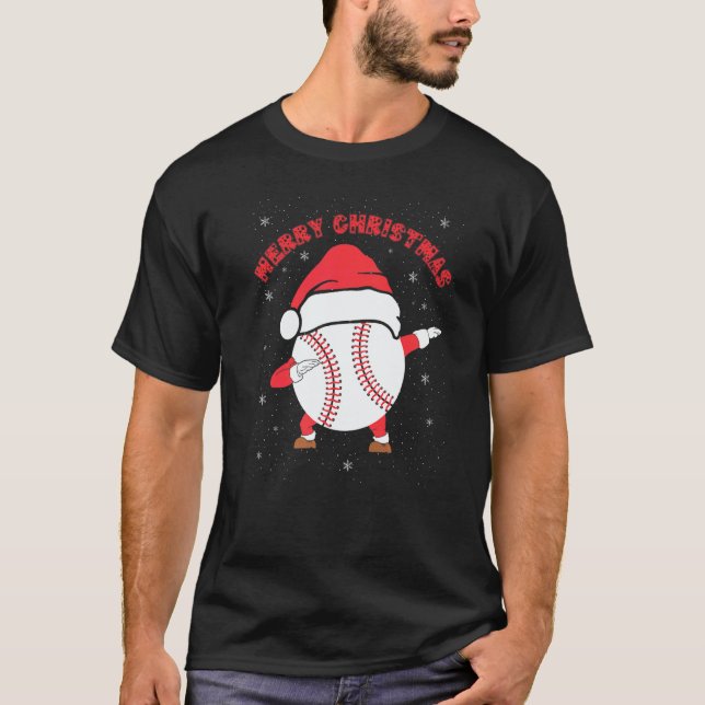 Merry Christmas Dabbing Baseball with Xmas Hat  Me T Shirt (Framsida)