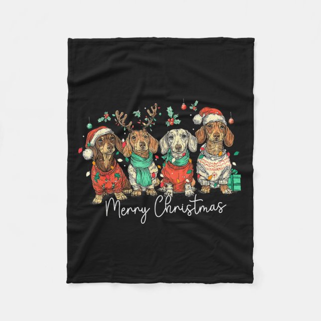 Merry Christmas Dachshund Dog Christmas Holiday Pe Fleecefilt (Framsidan)