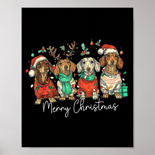 Merry Christmas Dachshund Dog Christmas Holiday Pe Poster (Framsidan)
