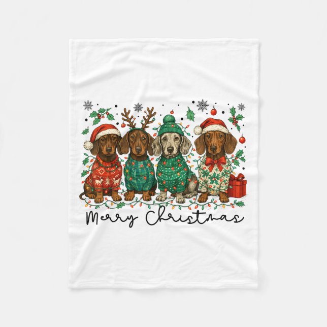 Merry Christmas Dachshund Dog Retro Xmas Puppy Men Fleecefilt (Framsidan)