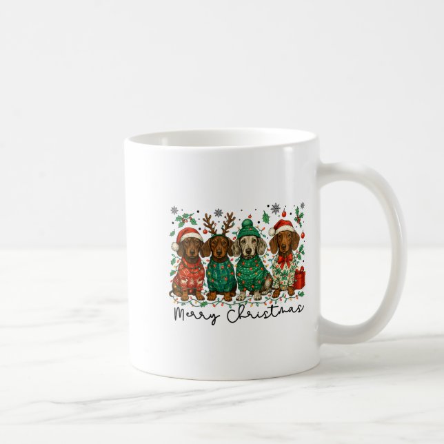 Merry Christmas Dachshund Dog Retro Xmas Puppy Men Kaffemugg (Höger)
