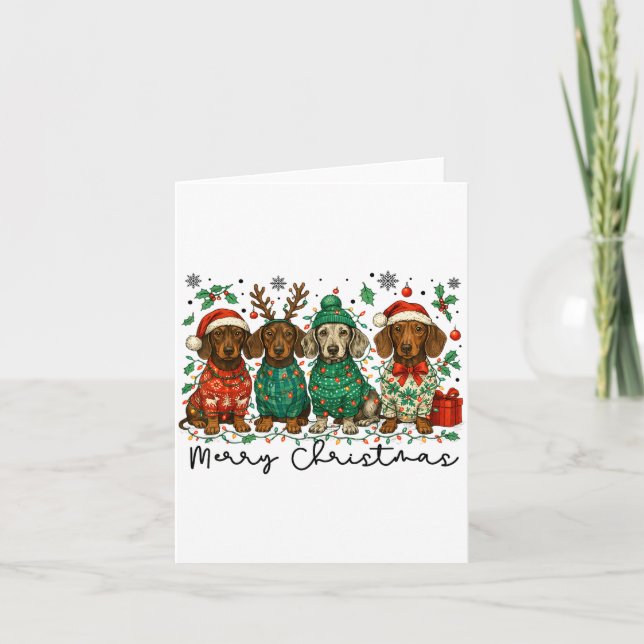 Merry Christmas Dachshund Dog Retro Xmas Puppy Men Kort (Framsida)