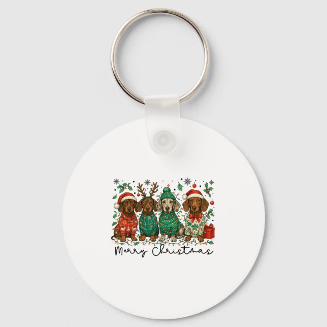 Merry Christmas Dachshund Dog Retro Xmas Puppy Men Nyckelring (Framsida)