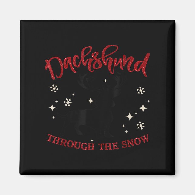 Merry Christmas Dachshund Dog Through The Snow  Magnet (Framsidan)