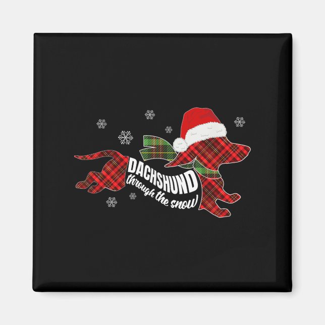 Merry Christmas Dachshund Dog Through The Snow Pla Magnet (Framsidan)