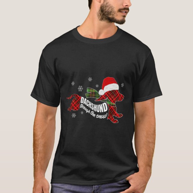 Merry Christmas Dachshund Dog Through The Snow Pla T Shirt (Framsida)