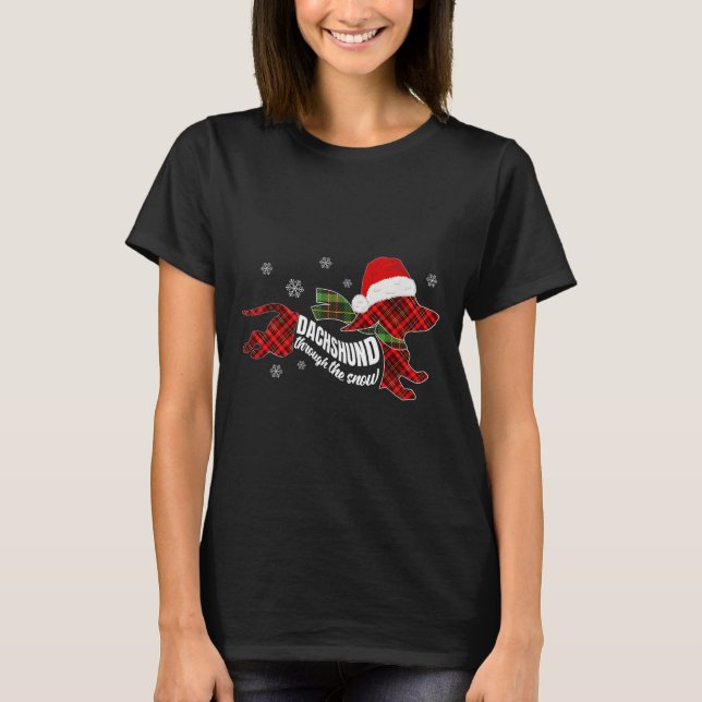 Merry Christmas Dachshund Dog Through The Snow Pla T Shirt (Framsida)
