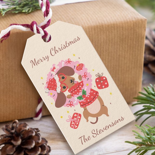 Merry Christmas Dachshund Holiday Presentetikett (Skapare uppladdad)