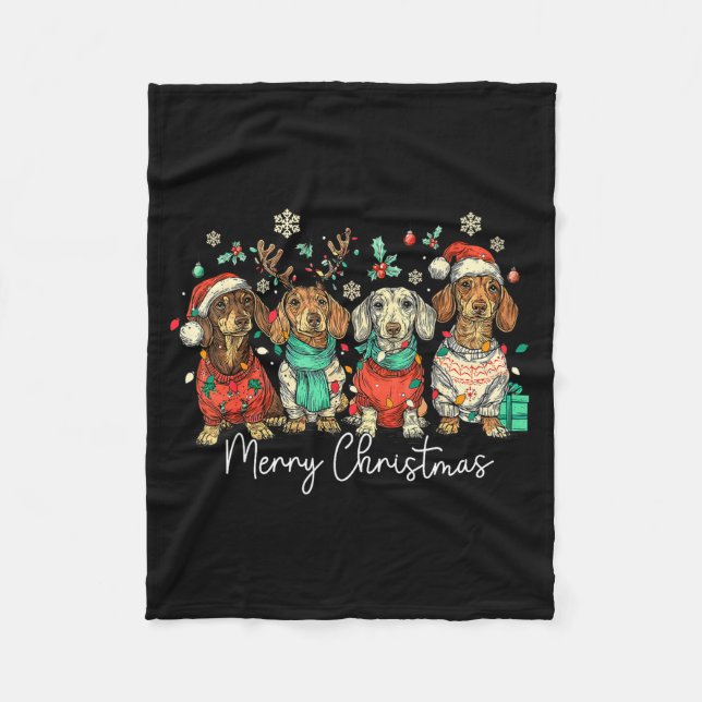 Merry Christmas Dachshund Santa Dog Xmas Lights Ho Fleecefilt (Framsidan)