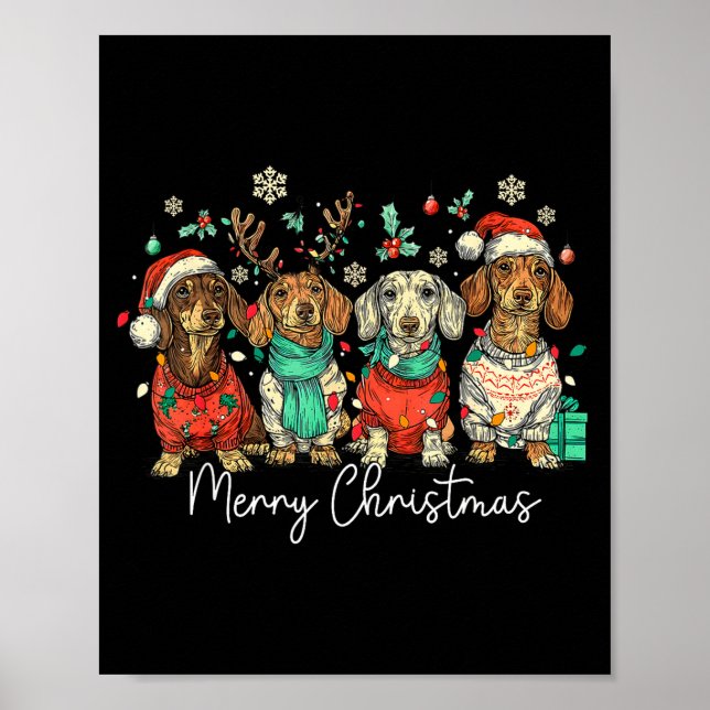Merry Christmas Dachshund Santa Dog Xmas Lights Ho Poster (Framsidan)