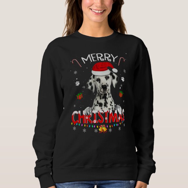 Merry Christmas Dalmatian Dog Santa Hat Lights Xma T Shirt (Framsida)