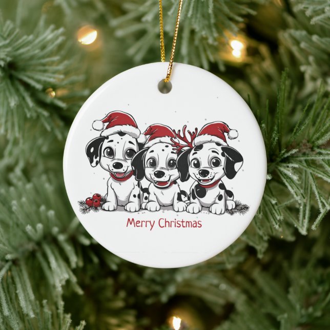 Merry Christmas Dalmatian Dogs Julgransprydnad Keramik (Träd)