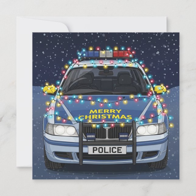 Merry Christmas Decorated Police Car  Julkort (Framsida)