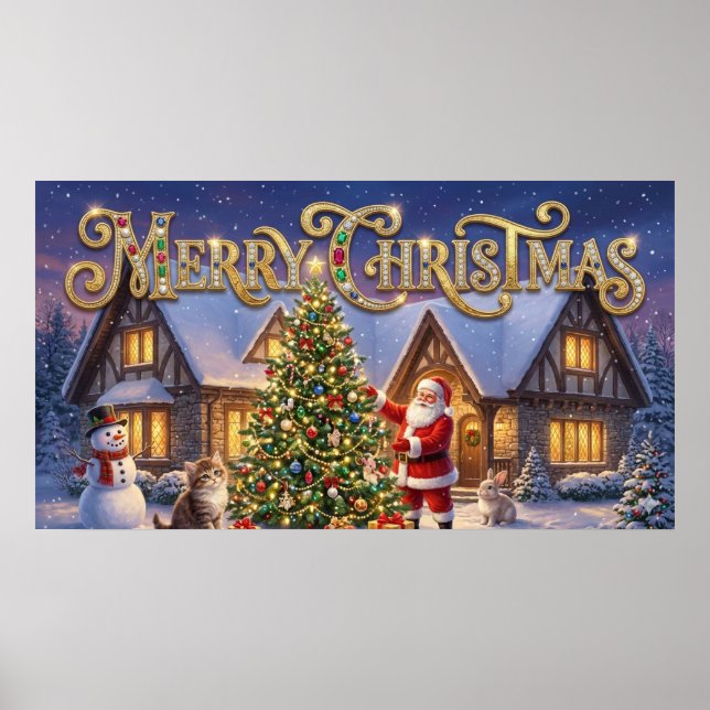 Merry Christmas Decorative Artwork with Santa #1 Poster (Framsidan)