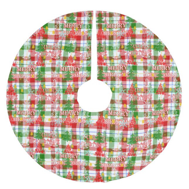 Merry Christmas Decorative Plaid Tartan  Julgransmatta Borstad Polyester (Framsidan)