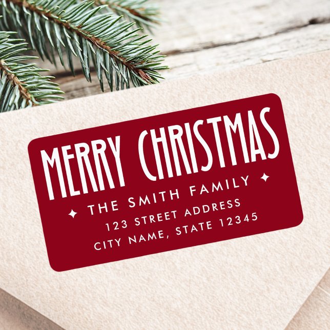 Merry Christmas deep red return address Adressetikett (Merry Christmas deep red return address Label)