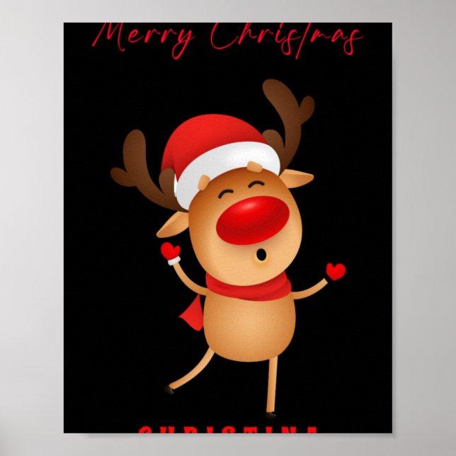 Merry Christmas Deer Cartoon Christmas T Shirt  Poster (Framsidan)