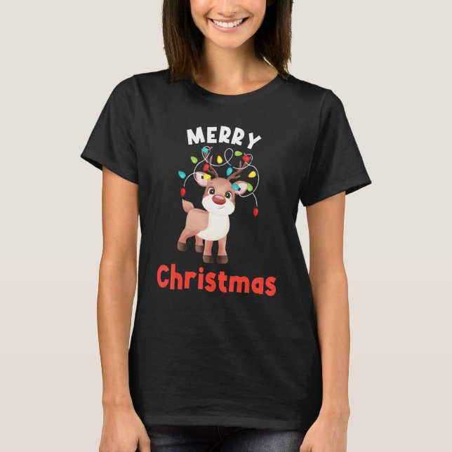 Merry Christmas Deer Reindeer Christmas Outfit T Shirt (Framsida)