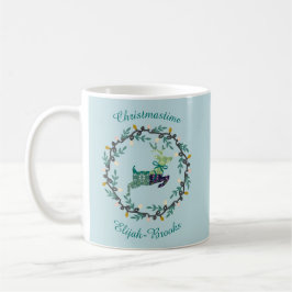 Merry Christmas Deer with Wreath Teal Customize Kaffemugg