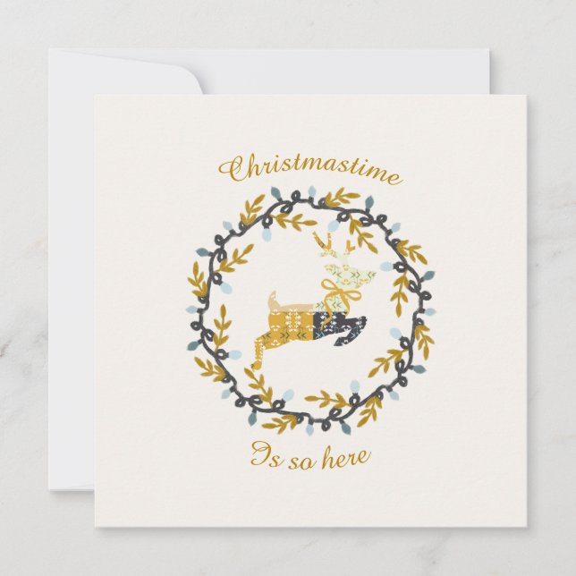 Merry Christmas Deer Yellow Cream Flat Card        (Framsida)