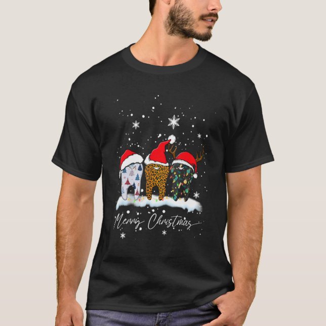 Merry Christmas Dentist Teeth Santa Hat Plaid Dent T Shirt (Framsida)